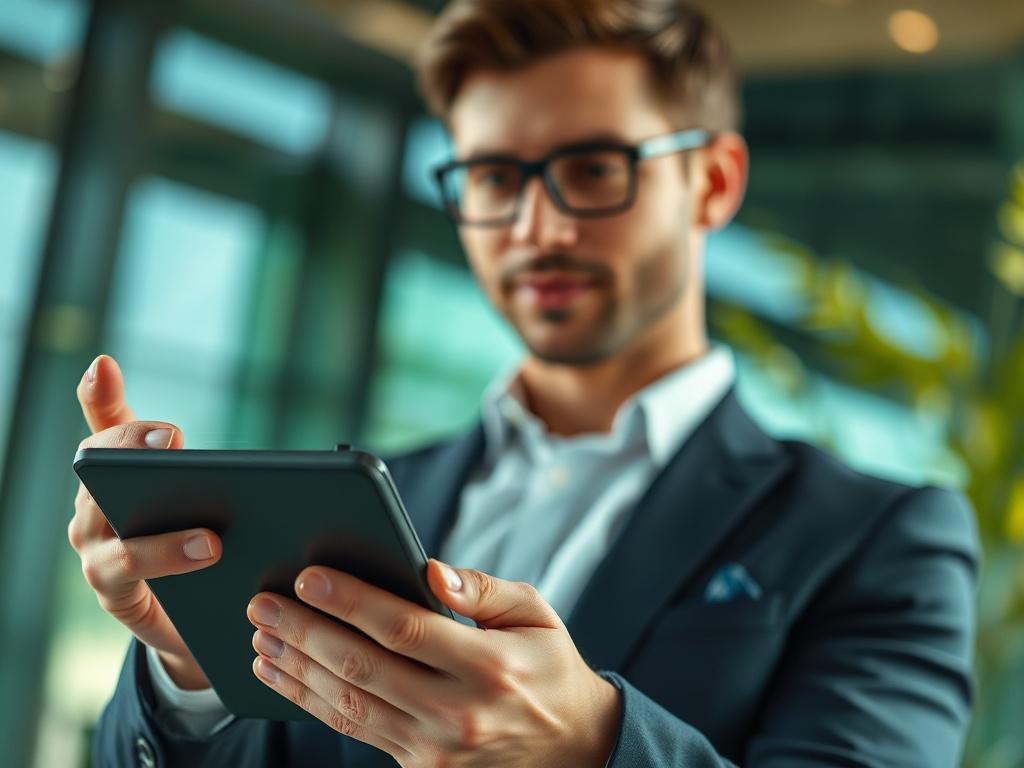 A hyper realistic close up of a confident professional using