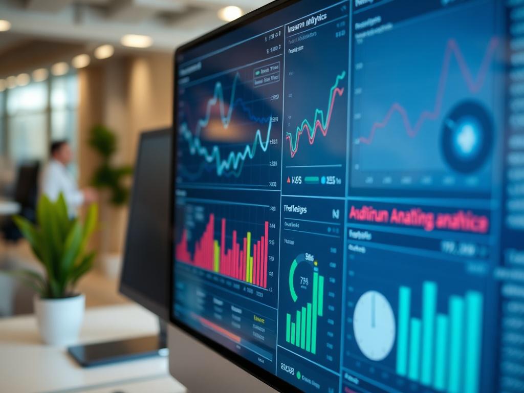 Close up of a computer screen displaying dynamic data charts