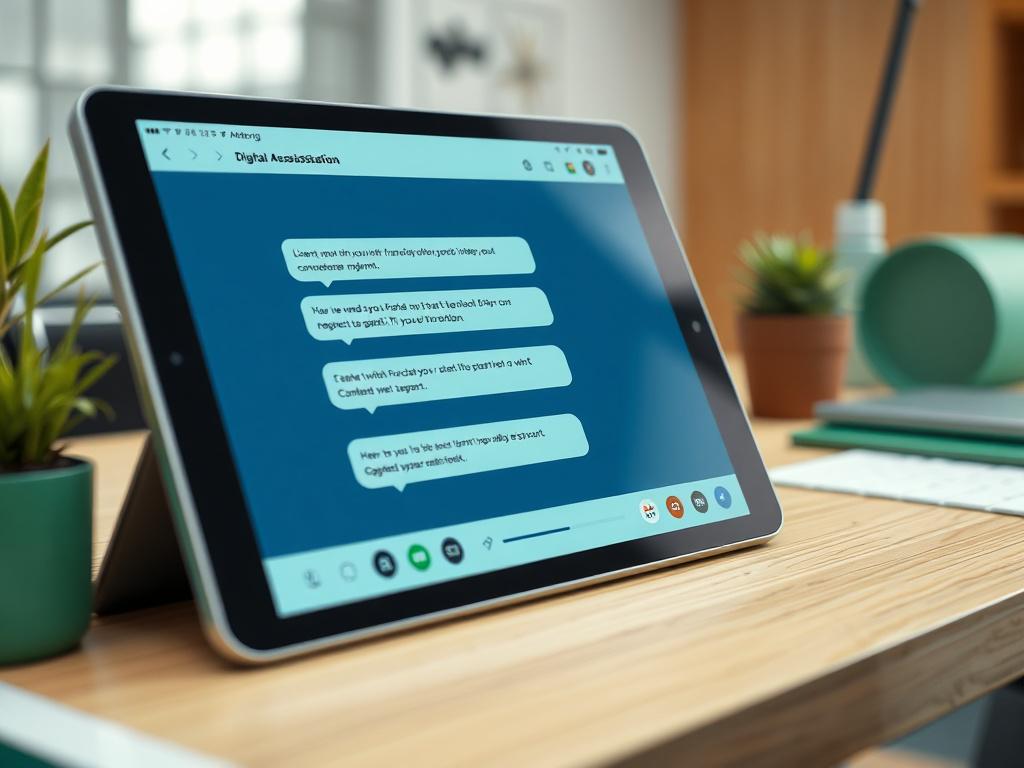 A hyper realistic close up of a digital assistant interface